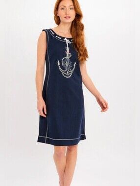 Dolcezza Navy Blue Jeweled Anchor Sleeveless Dress